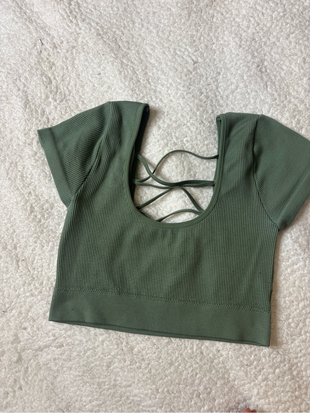 aerie Olive Ribbed Crisscross Crop Top